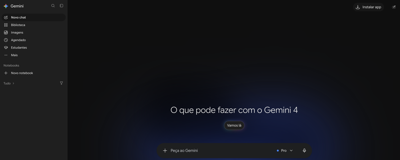 Ecrã inicial do Gemini com sessão iniciada